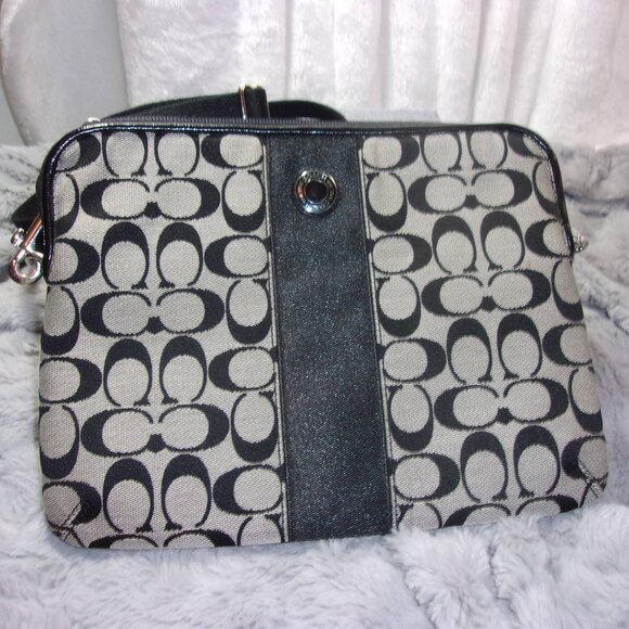 Coach Handbags - E-63 COACH SIGNATURE C BLACK/GREY TABLET/IPAD CROSSBODY BAG